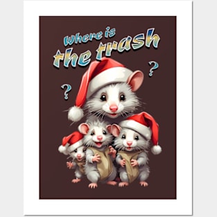 Funny Santa Opossums looking for trash Posters and Art